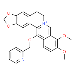 ChemSpider 2D Image | 9,10-Dimethoxy-13-(2-pyridinylmethoxy)-5,6-dihydro[1,3]dioxolo[4,5-g]isoquinolino[3,2-a]isoquinolin-7-ium | C26H23N2O5
