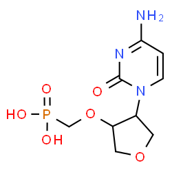 ChemSpider 2D Image | ({[4-(4-Amino-2-oxo-1(2H)-pyrimidinyl)tetrahydro-3-furanyl]oxy}methyl)phosphonic acid | C9H14N3O6P