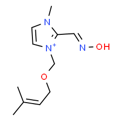 ChemSpider 2D Image | 2-[(E)-(Hydroxyimino)methyl]-1-methyl-3-{[(3-methyl-2-buten-1-yl)oxy]methyl}-1H-imidazol-3-ium | C11H18N3O2
