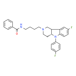 ChemSpider 2D Image | N-{4-[(4aR)-8-Fluoro-5-(4-fluorophenyl)-1,3,4,4a,5,9b-hexahydro-2H-pyrido[4,3-b]indol-2-yl]butyl}benzamide | C28H29F2N3O