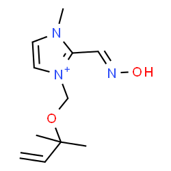 ChemSpider 2D Image | 2-[(E)-(Hydroxyimino)methyl]-1-methyl-3-{[(2-methyl-3-buten-2-yl)oxy]methyl}-1H-imidazol-3-ium | C11H18N3O2