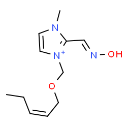 ChemSpider 2D Image | 2-[(E)-(Hydroxyimino)methyl]-1-methyl-3-{[(2Z)-2-penten-1-yloxy]methyl}-1H-imidazol-3-ium | C11H18N3O2