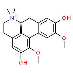 ChemSpider 2D Image | (6aS)-2,9-Dihydroxy-1,10-dimethoxy-6,6-dimethyl-5,6,6a,7-tetrahydro-4H-dibenzo[de,g]quinolinium | C20H24NO4