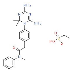 ChemSpider 2D Image | Ethanesulfonic acid - 2-[4-(4,6-diamino-2,2-dimethyl-1,3,5-triazin-1(2H)-yl)phenyl]-N-methyl-N-phenylacetamide (1:1) | C22H30N6O4S