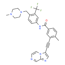 ChemSpider 2D Image | 3-(Imidazo[1,2-a]pyrazin-3-ylethynyl)-4-methyl-N-{4-[(4-methyl-1-piperazinyl)methyl]-3-(trifluoromethyl)phenyl}benzamide | C29H27F3N6O