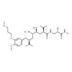 ChemSpider 2D Image | (2S,4S,5S,7S)-5-Amino-4-hydroxy-2-isopropyl-7-[4-methoxy-3-(3-methoxypropoxy)benzyl]-8-methyl-N-[(2S)-2-methyl-3-(methylamino)-3-oxopropyl]nonanamide | C30H53N3O6