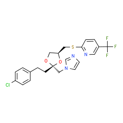 ChemSpider 2D Image | 2-({[(2R,4S)-2-[2-(4-Chlorophenyl)ethyl]-2-(1H-imidazol-1-ylmethyl)-1,3-dioxolan-4-yl]methyl}sulfanyl)-5-(trifluoromethyl)pyridine | C22H21ClF3N3O2S