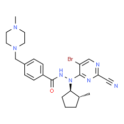 ChemSpider 2D Image | N'-(5-Bromo-2-cyano-4-pyrimidinyl)-N'-[(1R,2R)-2-methylcyclopentyl]-4-[(4-methyl-1-piperazinyl)methyl]benzohydrazide | C24H30BrN7O
