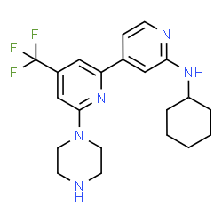 ChemSpider 2D Image | N-Cyclohexyl-6-(1-piperazinyl)-4-(trifluoromethyl)-2,4'-bipyridin-2'-amine | C21H26F3N5