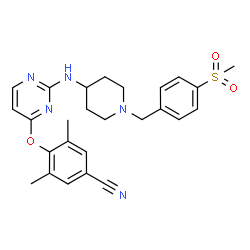 ChemSpider 2D Image | 3,5-Dimethyl-4-{[2-({1-[4-(methylsulfonyl)benzyl]-4-piperidinyl}amino)-4-pyrimidinyl]oxy}benzonitrile | C26H29N5O3S