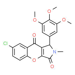 ChemSpider 2D Image | 7-Chloro-2-methyl-1-(3,4,5-trimethoxyphenyl)-1,2-dihydrochromeno[2,3-c]pyrrole-3,9-dione | C21H18ClNO6
