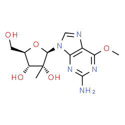 ChemSpider 2D Image | 6-Methoxy-9-(2-C-methyl-beta-D-ribofuranosyl)-9H-purin-2-amine | C12H17N5O5
