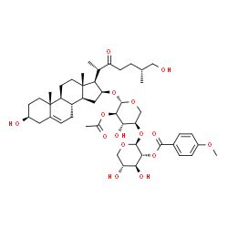 ChemSpider 2D Image | (3beta,16beta,25R)-3,26-Dihydroxy-22-oxocholest-5-en-16-yl 2-O-acetyl-4-O-[2-O-(4-methoxybenzoyl)-beta-D-xylopyranosyl]-beta-D-xylopyranoside | C47H68O15