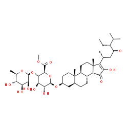 ChemSpider 2D Image | (3beta,5alpha,14beta,24R)-16-Hydroxy-15,23-dioxostigmast-16-en-3-yl methyl 4-O-(6-deoxy-alpha-D-mannopyranosyl)-beta-D-glucopyranosiduronate | C42H66O14