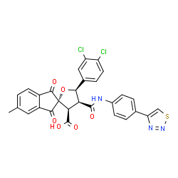 ChemSpider 2D Image | (2S,3R,4S,5R)-5-(3,4-Dichlorophenyl)-5'-methyl-1',3'-dioxo-4-{[4-(1,2,3-thiadiazol-4-yl)phenyl]carbamoyl}-1',3',4,5-tetrahydro-3H-spiro[furan-2,2'-indene]-3-carboxylic acid | C29H19Cl2N3O6S