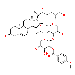 ChemSpider 2D Image | (3beta,16beta,25R)-3,26-Dihydroxy-22-oxocholest-5-en-16-yl 2-O-acetyl-3-O-[2-O-(4-methoxybenzoyl)-beta-D-xylopyranosyl]-beta-D-xylopyranoside | C47H68O15