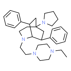 ChemSpider 2D Image | 2-[2-(4-Ethyl-1-piperazinyl)ethyl]-7,8-diphenyl-5-(1-pyrrolidinyl)-2-azabicyclo[3.2.2]nonane | C32H46N4