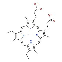 ChemSpider 2D Image | 3,3'-(7,12-Diethyl-3,8,13,17,22-pentamethyl-22,24-dihydroporphyrin-2,18-diyl)dipropanoic acid | C35H42N4O4