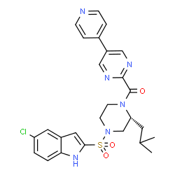 ChemSpider 2D Image | {(2R)-4-[(5-Chloro-1H-indol-2-yl)sulfonyl]-2-isobutyl-1-piperazinyl}[5-(4-pyridinyl)-2-pyrimidinyl]methanone | C26H27ClN6O3S