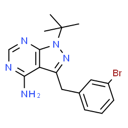 ChemSpider 2D Image | 3-(3-bromobenzyl)-1-tert-butyl-1H-pyrazolo[3,4-d]pyrimidin-4-amine | C16H18BrN5