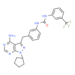 ChemSpider 2D Image | 1-{3-[(4-Amino-1-cyclopentyl-1H-pyrazolo[3,4-d]pyrimidin-3-yl)methyl]phenyl}-3-[3-(trifluoromethyl)phenyl]urea | C25H24F3N7O
