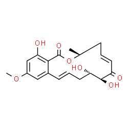 ChemSpider 2D Image | (3R,5E,8S,9S,11E)-8,9,16-Trihydroxy-14-methoxy-3-methyl-3,4,9,10-tetrahydro-1H-2-benzoxacyclotetradecine-1,7(8H)-dione | C19H22O7
