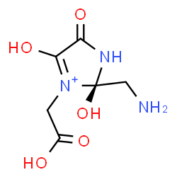 ChemSpider 2D Image | 2-[(2R)-2-(aminomethyl)-2,4-dihydroxy-5-oxo-1H-imidazol-3-ium-3-yl]acetic acid | C6H10N3O5