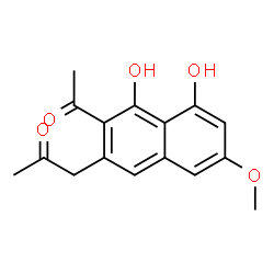 ChemSpider 2D Image | 1-(3-Acetyl-4,5-dihydroxy-7-methoxy-2-naphthyl)acetone | C16H16O5