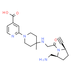 ChemSpider 2D Image | 2-[4-({2-[(2S,5R)-2-(Aminomethyl)-5-ethynyl-1-pyrrolidinyl]-2-oxoethyl}amino)-4-methyl-1-piperidinyl]isonicotinic acid | C21H29N5O3