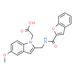 ChemSpider 2D Image | 2-(2-((benzofuran-2-carboxamido)methyl)-5-methoxy-1H-indol-1-yl)acetic acid | C21H18N2O5