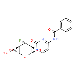 ChemSpider 2D Image | 4-(Benzoylamino)-1-(3-deoxy-3-fluoro-beta-D-glucopyranosyl)-2(1H)-pyrimidinone | C17H18FN3O6