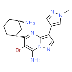 ChemSpider 2D Image | 5-[(1R,3S)-3-Aminocyclohexyl]-6-bromo-3-(1-methyl-1H-pyrazol-4-yl)pyrazolo[1,5-a]pyrimidin-7-amine | C16H20BrN7