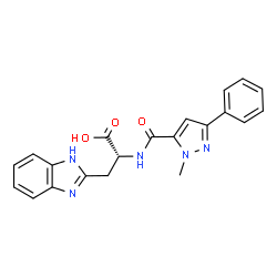 ChemSpider 2D Image | 3-(1H-Benzimidazol-2-yl)-N-[(1-methyl-3-phenyl-1H-pyrazol-5-yl)carbonyl]-D-alanine | C21H19N5O3