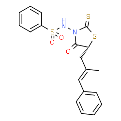 ChemSpider 2D Image | 5R-(2E-methyl-3-phenyl-allyl)-3-(benzenesulfonylamino)-4-oxo-2-thionothiazolidine | C19H18N2O3S3