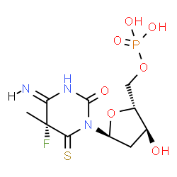ChemSpider 2D Image | (4E,5R)-1-(2-Deoxy-5-O-phosphono-alpha-D-erythro-pentofuranosyl)-5-fluoro-4-imino-5-methyl-6-thioxotetrahydro-2(1H)-pyrimidinone | C10H15FN3O7PS