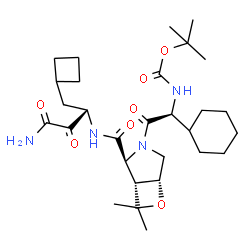 ChemSpider 2D Image | 2-Methyl-2-propanyl {(1S)-2-[(1R,2S,5R)-2-{[(2S)-4-amino-1-cyclobutyl-3,4-dioxo-2-butanyl]carbamoyl}-7,7-dimethyl-6-oxa-3-azabicyclo[3.2.0]hept-3-yl]-1-cyclohexyl-2-oxoethyl}carbamate | C29H46N4O7