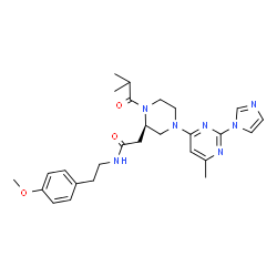 ChemSpider 2D Image | 2-{(2R)-4-[2-(1H-Imidazol-1-yl)-6-methyl-4-pyrimidinyl]-1-isobutyryl-2-piperazinyl}-N-[2-(4-methoxyphenyl)ethyl]acetamide | C27H35N7O3