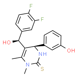 ChemSpider 2D Image | (4R)-5-[(S)-(3,4-Difluorophenyl)(hydroxy)methyl]-4-(3-hydroxyphenyl)-1,6-dimethyl-3,4-dihydro-2(1H)-pyrimidinethione | C19H18F2N2O2S