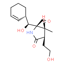 ChemSpider 2D Image | (2R,3S,4R)-2-[(S)-(1S)-2-Cyclohexen-1-yl(hydroxy)methyl]-3-hydroxy-4-(2-hydroxyethyl)-3-methyl-5-oxo-2-pyrrolidinecarbaldehyde | C15H23NO5