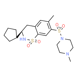 ChemSpider 2D Image | (3R)-3-Cyclopentyl-6-methyl-7-[(4-methyl-1-piperazinyl)sulfonyl]-3,4-dihydro-2H-1,2-benzothiazine 1,1-dioxide | C19H29N3O4S2