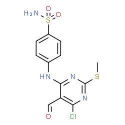 ChemSpider 2D Image | 4-{[6-Chloro-5-formyl-2-(methylsulfanyl)-4-pyrimidinyl]amino}benzenesulfonamide | C12H11ClN4O3S2