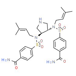 ChemSpider 2D Image | 4,4'-{(3S,4S)-3,4-Pyrrolidinediylbis[(3-methyl-2-buten-1-yl)sulfamoyl]}dibenzamide | C28H37N5O6S2