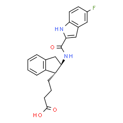 ChemSpider 2D Image | 4-[(1R,2R)-2-{[(5-Fluoro-1H-indol-2-yl)carbonyl]amino}-2,3-dihydro-1H-inden-1-yl]butanoic acid | C22H21FN2O3