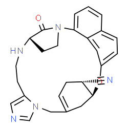 ChemSpider 2D Image | (20s)-19,20,22,23-tetrahydro-19-oxo-5h,21h-18,20-ethano-12,14-etheno-6,10-methenobenz[d]imidazo[4,3-l][1,6,9,13]oxatriazacyclonoadecosine-9-carbonitrile | C27H27N5O2