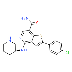 ChemSpider 2D Image | 2-(4-Chlorophenyl)-4-[(3S)-3-piperidinylamino]thieno[3,2-c]pyridine-7-carboxamide | C19H19ClN4OS
