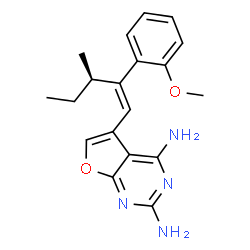 ChemSpider 2D Image | 5-[(1E,3R)-2-(2-Methoxyphenyl)-3-methyl-1-penten-1-yl]furo[2,3-d]pyrimidine-2,4-diamine | C19H22N4O2