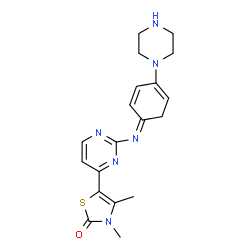 ChemSpider 2D Image | 3,4-Dimethyl-5-(2-{(Z)-[4-(1-piperazinyl)-2,4-cyclohexadien-1-ylidene]amino}-4-pyrimidinyl)-1,3-thiazol-2(3H)-one | C19H22N6OS
