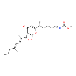 ChemSpider 2D Image | Methyl [(1E,5R)-5-{(3S)-3-[(2E,4E)-2,5-dimethyl-2,4-octadienoyl]-2,4-dioxo-3,4-dihydro-2H-pyran-6-yl}hexylidene]carbamate | C23H31NO6