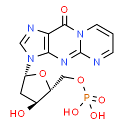 ChemSpider 2D Image | 3-(2-Deoxy-5-O-phosphono-beta-D-erythro-pentofuranosyl)pyrimido[1,2-a]purin-10(3H)-one | C13H14N5O7P