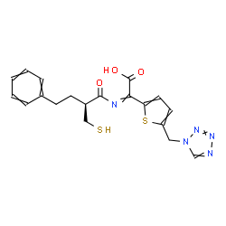 ChemSpider 2D Image | {[(2S)-4-Phenyl-2-(sulfanylmethyl)butanoyl]imino}[5-(1H-tetrazol-1-ylmethyl)-2-thienyl]acetic acid | C19H19N5O3S2